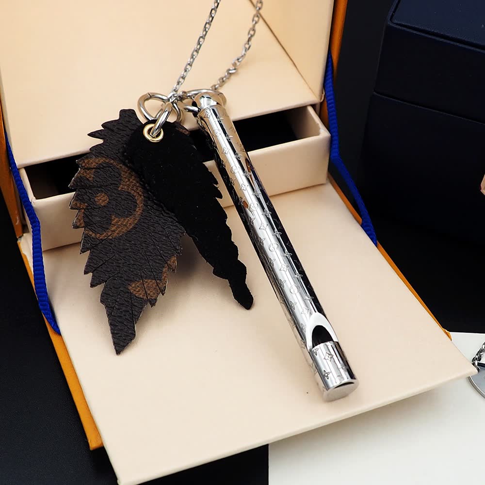 Louis Vuitton Silver Whistle and Leather Charm Necklace
